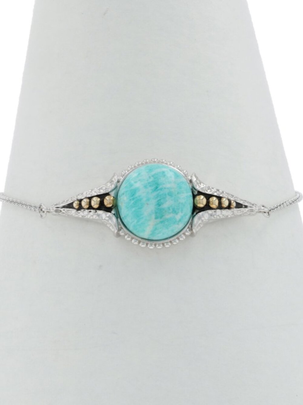 Sterling Silver Amazonite Bolo Bracelet 9" - 925 14k Round Cabochon